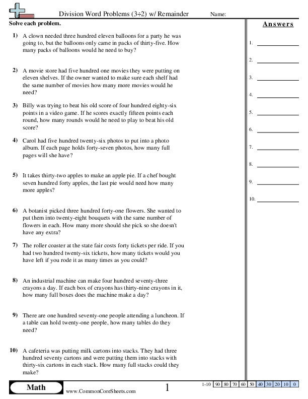 3 ÷ 2 (With Remainder) worksheet